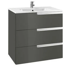 Roca Victoria-N 600m 3-Drawer Wall Hung Vanity Unit - Gloss Anthracite Grey
