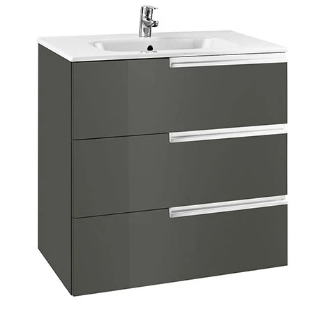 Roca Victoria-N 600m 3-Drawer Wall Hung Vanity Unit - Gloss Anthracite Grey 3 Roca Victoria-N 600m 3-Drawer Wall Hung Vanity Unit - Gloss Anthracite Grey