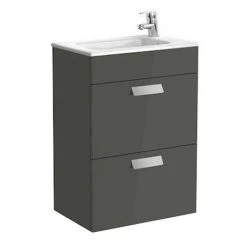 Roca Debba 500m 2-Drawer Wall Hung Vanity Unit - Gloss Anthracite Grey