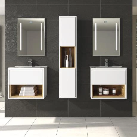 Hudson Reed 800mm Wall Mounted Vanity Unit with Open Shelf & Basin - Gloss White/Coco Bolo 4 Hudson Reed 800mm Wall Mounted Vanity Unit with Open Shelf & Basin - Gloss White/Coco Bolo - Image 2