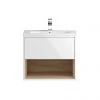 Hudson Reed Coast 600mm Wall Mounted Vanity Unit with Open Shelf & Basin - Gloss White/Coco Bolo -Wall Hung Vanity Units Shop A BM COWCB 6WMV P