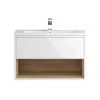 Hudson Reed 800mm Wall Mounted Vanity Unit with Open Shelf & Basin - Gloss White/Coco Bolo 2 Hudson Reed 800mm Wall Mounted Vanity Unit with Open Shelf & Basin - Gloss White/Coco Bolo -Wall Hung Vanity Units Shop A BM COWCB 8WMV P