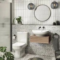 Arezzo Wall Hung Countertop Basin Shelf with Drawer - Rustic Oak - 600 x 450mm -Wall Hung Vanity Units Shop ABCTOK6 n d2 460