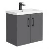 Apollo2 605mm Gloss Grey Wall Hung Vanity Unit w. Matt Black Handles -Wall Hung Vanity Units Shop AP2GWH6MB p