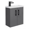Apollo2 505mm Gloss Grey Compact Wall Hung Vanity Unit w. Matt Black Handles -Wall Hung Vanity Units Shop APC2GWH5MB p