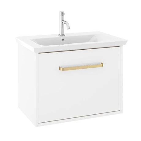 Crosswater Arena 600 Wall Hung Vanity Unit with Brushed Brass Handle - Pure White Gloss 3 Crosswater Arena 600 Wall Hung Vanity Unit with Brushed Brass Handle - Pure White Gloss