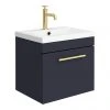 Arezzo Wall Hung Vanity Unit - Matt Blue - 500mm with Industrial Style Brushed Brass Handle