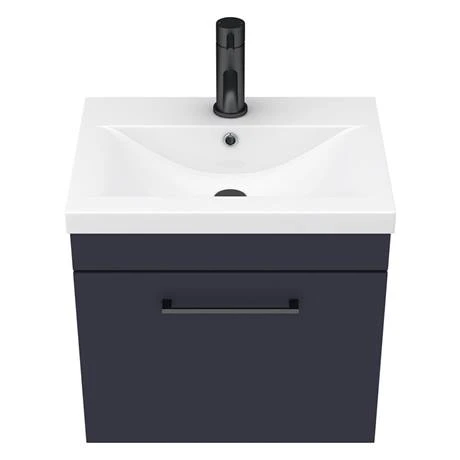 Arezzo 500 Matt Blue Wall Hung 1-Drawer Vanity Unit with Matt Black Handle 8 Arezzo 500 Matt Blue Wall Hung 1-Drawer Vanity Unit with Matt Black Handle - Image 6