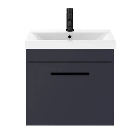 Arezzo 500 Matt Blue Wall Hung 1-Drawer Vanity Unit with Matt Black Handle 6 Arezzo 500 Matt Blue Wall Hung 1-Drawer Vanity Unit with Matt Black Handle - Image 4