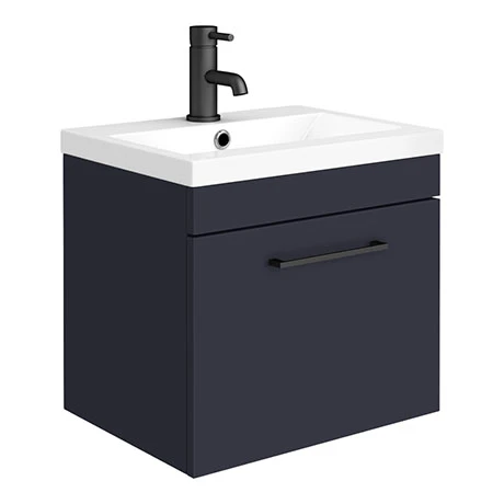 Arezzo 500 Matt Blue Wall Hung 1-Drawer Vanity Unit with Matt Black Handle 3 Arezzo 500 Matt Blue Wall Hung 1-Drawer Vanity Unit with Matt Black Handle
