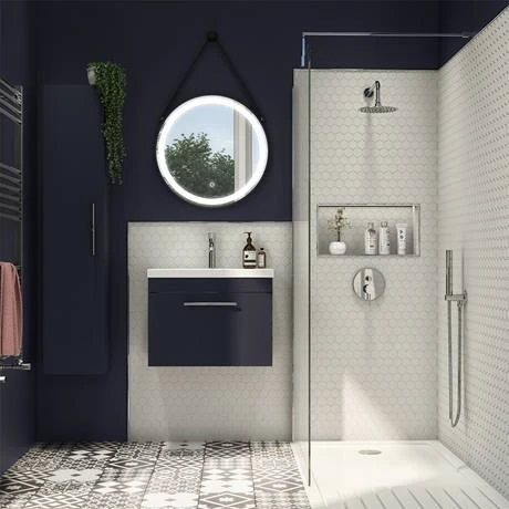 Arezzo Wall Hung Vanity Unit - Matt Blue - 500mm with Industrial Style Chrome Handle 6 Arezzo Wall Hung Vanity Unit - Matt Blue - 500mm with Industrial Style Chrome Handle - Image 4