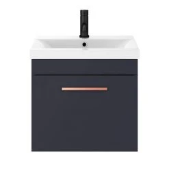 Arezzo 500 Matt Blue Wall Hung 1-Drawer Vanity Unit with Rose Gold Handle -Wall Hung Vanity Units Shop AZB5WHVRG d3 460