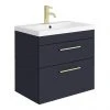 Arezzo 600 Matt Blue Wall Hung 2-Drawers Vanity Unit with Brushed Brass Handles -Wall Hung Vanity Units Shop AZB6WHVBB2D prod