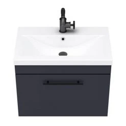 Arezzo Wall Hung Vanity Unit - Matt Blue - 600mm with Industrial Style Black Handle -Wall Hung Vanity Units Shop AZB6WHVBKIS d5 460