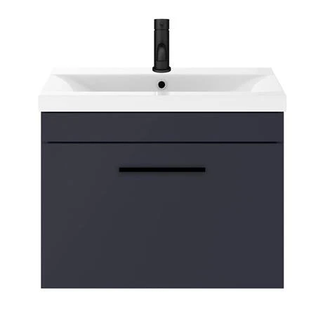 Arezzo 600 Matt Blue Wall Hung 1-Drawer Vanity Unit with Matt Black Handle 7 Arezzo 600 Matt Blue Wall Hung 1-Drawer Vanity Unit with Matt Black Handle - Image 5
