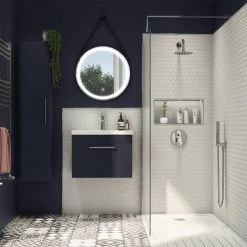 Arezzo Wall Hung Vanity Unit - Matt Blue - 600mm with Industrial Style Chrome Handle -Wall Hung Vanity Units Shop AZB6WHVCHIS d3 460