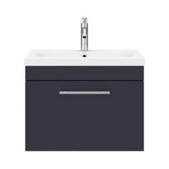 Arezzo Wall Hung Vanity Unit - Matt Blue - 600mm with Industrial Style Chrome Handle -Wall Hung Vanity Units Shop AZB6WHVCHIS d4 460