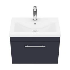 Arezzo Wall Hung Vanity Unit - Matt Blue - 600mm with Industrial Style Chrome Handle -Wall Hung Vanity Units Shop AZB6WHVCHIS d5 460