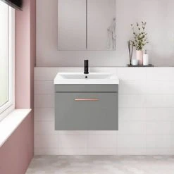 Arezzo 600 Matt Grey Wall Hung 1-Drawer Vanity Unit with Rose Gold Handle 10 Arezzo 600 Matt Grey Wall Hung 1-Drawer Vanity Unit with Rose Gold Handle -Wall Hung Vanity Units Shop AZB6WHVRG d2 460