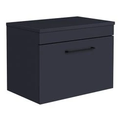Arezzo Wall Hung Countertop Vanity Unit - Matt Blue - 600mm with Matt Black Handle
