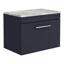 Arezzo Wall Hung Countertop Vanity Unit - Matt Blue - 600mm with Grey Worktop & Chrome Handle
