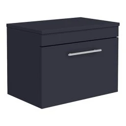 Arezzo Wall Hung Countertop Vanity Unit - Matt Blue - 600mm with Industrial Style Chrome Handle