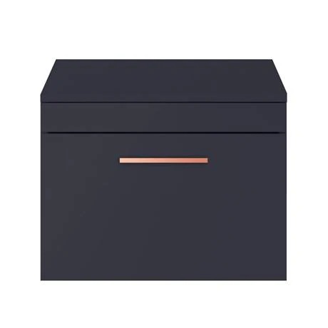 Arezzo Wall Hung Countertop Vanity Unit - Matt Blue - 600mm with Rose Gold Handle 5 Arezzo Wall Hung Countertop Vanity Unit - Matt Blue - 600mm with Rose Gold Handle - Image 3