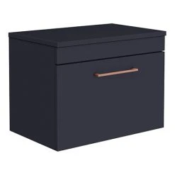 Arezzo Wall Hung Countertop Vanity Unit - Matt Blue - 600mm with Rose Gold Handle