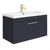 Arezzo Wall Hung Vanity Unit - Matt Blue - 800mm with Brushed Brass Handle 2 Arezzo Wall Hung Vanity Unit - Matt Blue - 800mm with Brushed Brass Handle -Wall Hung Vanity Units Shop AZB8WHVBB p