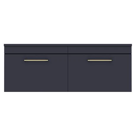 Arezzo Matt Blue Wall Hung Double Countertop Vanity Unit incl. 2 Basins (1200mm w. Brushed Brass Handles) 4 Arezzo Matt Blue Wall Hung Double Countertop Vanity Unit incl. 2 Basins (1200mm w. Brushed Brass Handles) - Image 2