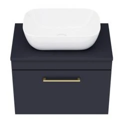 Arezzo Wall Hung Countertop Basin Unit - Blue with Brushed Brass Handle - 600mm inc. Basin -Wall Hung Vanity Units Shop AZBWHBB465 d4 460