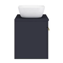 Arezzo Wall Hung Countertop Basin Unit - Blue with Brushed Brass Handle - 600mm inc. Basin -Wall Hung Vanity Units Shop AZBWHBB465 d5 460