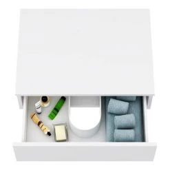 Arezzo Floating Basin Shelf with Drawer - Matt White - 600mm inc. Curved Rectangular Basin -Wall Hung Vanity Units Shop AZCTWHT6B1 n d2 460