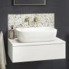 Arezzo Floating Basin Shelf with Drawer - Matt White - 600mm inc. Curved Rectangular Basin -Wall Hung Vanity Units Shop AZCTWHT6B1 n p