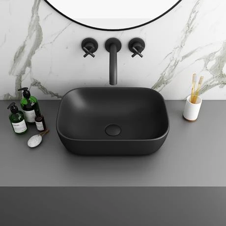 Arezzo Floating Basin Shelf with Drawer - Matt White - 600mm inc. Black Curved Rectangular Basin 5 Arezzo Floating Basin Shelf with Drawer - Matt White - 600mm inc. Black Curved Rectangular Basin - Image 3