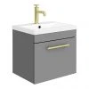 Arezzo Wall Hung Vanity Unit - Matt Grey - 500mm with Industrial Style Brushed Brass Handle -Wall Hung Vanity Units Shop AZG5WHVBBIS p