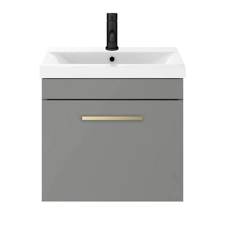 Arezzo 500 Matt Grey Wall Hung 1-Drawer Vanity Unit with Brushed Brass Handle 6 Arezzo 500 Matt Grey Wall Hung 1-Drawer Vanity Unit with Brushed Brass Handle - Image 4