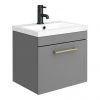 Arezzo 500 Matt Grey Wall Hung 1-Drawer Vanity Unit with Brushed Brass Handle -Wall Hung Vanity Units Shop AZG5WHVBB np