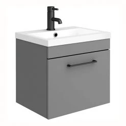 Arezzo 500 Matt Grey Wall Hung 1-Drawer Vanity Unit with Matt Black Handle
