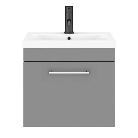 Arezzo 500 Matt Grey Wall Hung 1-Drawer Vanity Unit with Chrome Handle 8 Arezzo 500 Matt Grey Wall Hung 1-Drawer Vanity Unit with Chrome Handle - Image 6