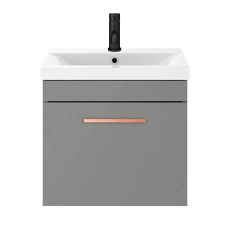 Arezzo 500 Matt Grey Wall Hung 1-Drawer Vanity Unit with Rose Gold Handle 6 Arezzo 500 Matt Grey Wall Hung 1-Drawer Vanity Unit with Rose Gold Handle - Image 4