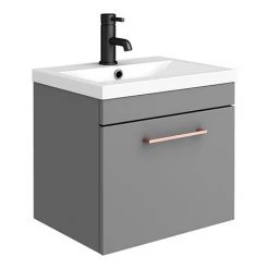 Arezzo 500 Matt Grey Wall Hung 1-Drawer Vanity Unit with Rose Gold Handle