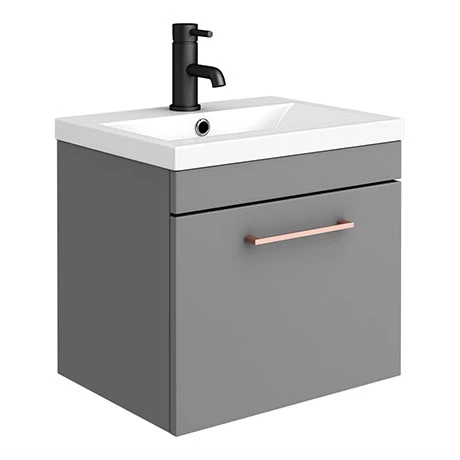 Arezzo 500 Matt Grey Wall Hung 1-Drawer Vanity Unit with Rose Gold Handle 3 Arezzo 500 Matt Grey Wall Hung 1-Drawer Vanity Unit with Rose Gold Handle