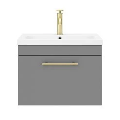 Arezzo Wall Hung Vanity Unit - Matt Grey - 600mm with Industrial Style Brushed Brass Handle 12 Arezzo Wall Hung Vanity Unit - Matt Grey - 600mm with Industrial Style Brushed Brass Handle -Wall Hung Vanity Units Shop AZG6WHVBBIS d4 460