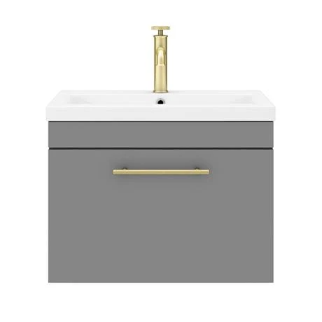 Arezzo Wall Hung Vanity Unit - Matt Grey - 600mm with Industrial Style Brushed Brass Handle 7 Arezzo Wall Hung Vanity Unit - Matt Grey - 600mm with Industrial Style Brushed Brass Handle - Image 5