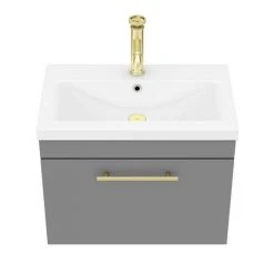 Arezzo Wall Hung Vanity Unit - Matt Grey - 600mm with Industrial Style Brushed Brass Handle 13 Arezzo Wall Hung Vanity Unit - Matt Grey - 600mm with Industrial Style Brushed Brass Handle -Wall Hung Vanity Units Shop AZG6WHVBBIS d5 460