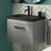 Arezzo 600 Matt Grey Wall Hung Vanity Unit with Matt Black Basin + Black Handle 1 Arezzo 600 Matt Grey Wall Hung Vanity Unit with Matt Black Basin + Black Handle -Wall Hung Vanity Units Shop AZG6WHVBKB n p