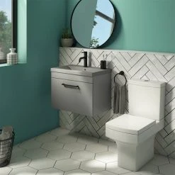 Arezzo 600 Matt Grey Wall Hung Vanity Unit with Matt Grey Basin + Black Handle -Wall Hung Vanity Units Shop AZG6WHVBKG D3 460