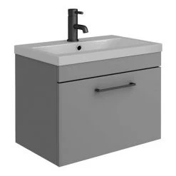 Arezzo 600 Matt Grey Wall Hung Vanity Unit with Matt Grey Basin + Black Handle -Wall Hung Vanity Units Shop AZG6WHVBKG d4 460