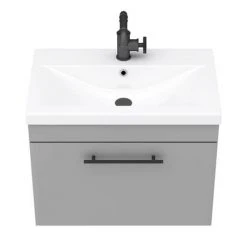 Arezzo Wall Hung Vanity Unit - Matt Grey - 600mm with Industrial Style Black Handle 12 Arezzo Wall Hung Vanity Unit - Matt Grey - 600mm with Industrial Style Black Handle -Wall Hung Vanity Units Shop AZG6WHVBKIS d4 460